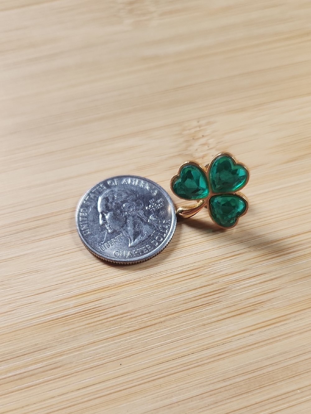 10/$20 Lucky Shamrock Lapel Pin - Green Heart-Shaped Faux Emerald Clover *E1